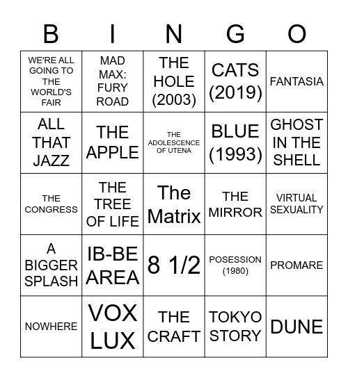 MOVIE BINGO FOR SUFFERING FOOLS Bingo Card