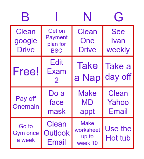 Self care Bingo Jan Bingo Card
