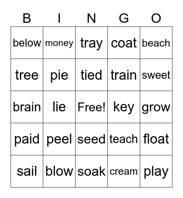 Vowel Team Bingo Card