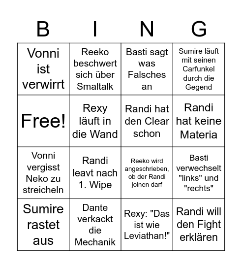 Raid Bingo Card