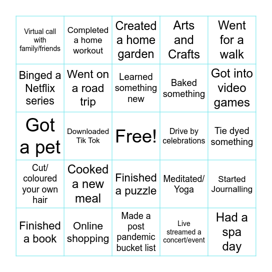 Pandemic Bingo Card