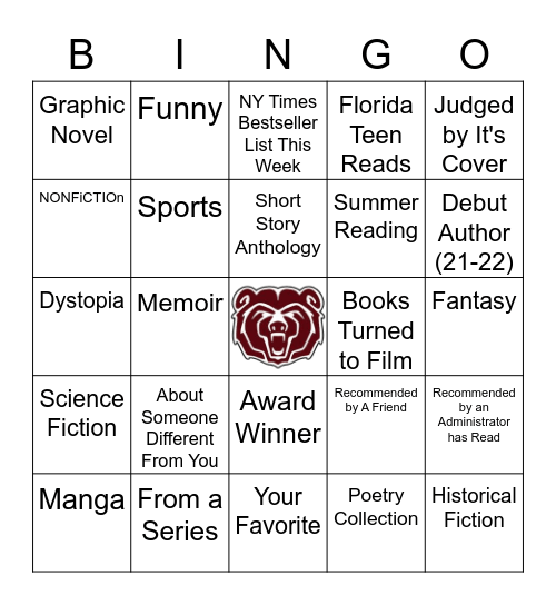 Bear Book Bingo Card