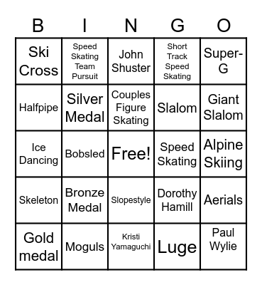 Winter Olympic Bingo Card