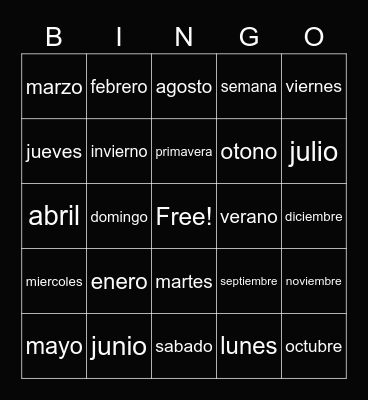 Calendar Bingo Card