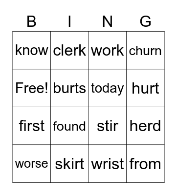 r-controlled vowels Bingo Card