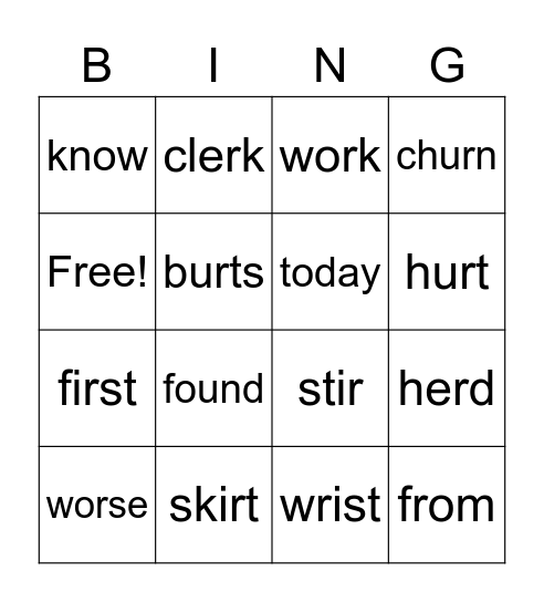 r-controlled vowels Bingo Card