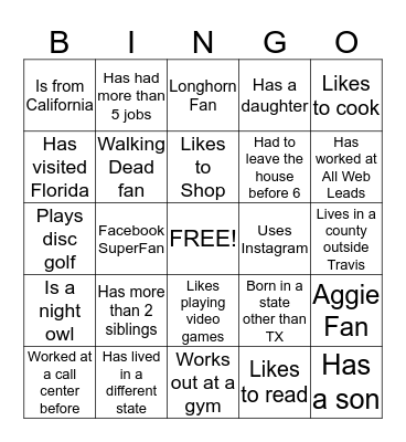 Untitled Bingo Card
