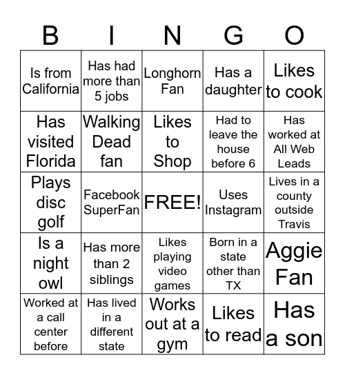 Untitled Bingo Card