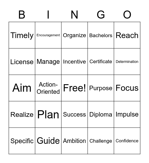 Words of the Week Vocab Bingo Card