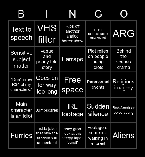 Official Analog Horror Bingo Card
