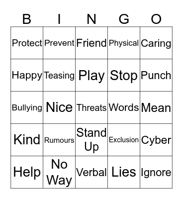 Anti - Bullying Bingo Card
