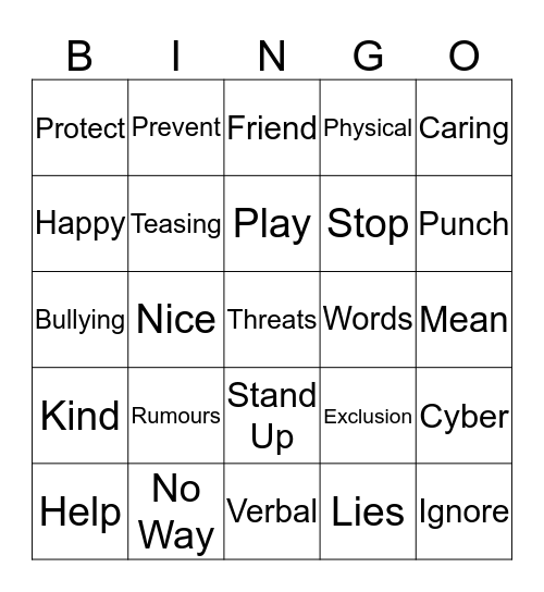 Anti - Bullying Bingo Card