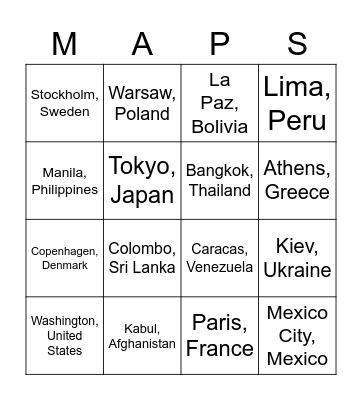 MAPS Bingo Card