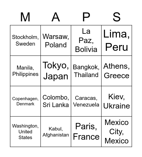 MAPS Bingo Card
