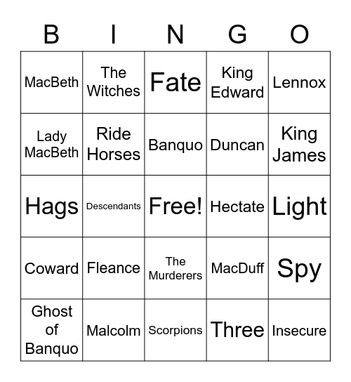 MacBeth Bingo Act 3 Bingo Card