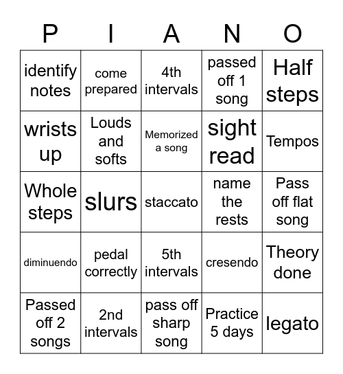 level 1 Bingo Card