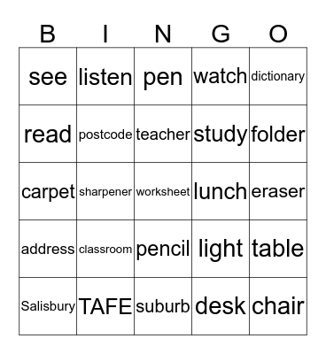 Learning English Bingo Card