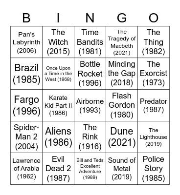 Weston's movies Bingo Card