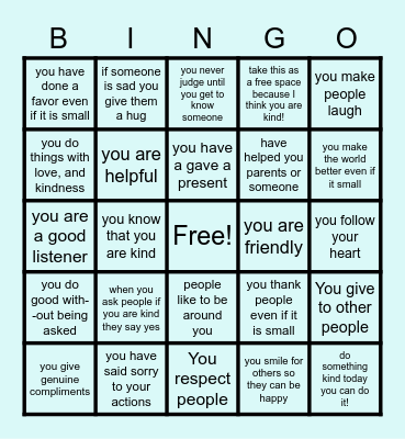 Are you kind? Bingo Card