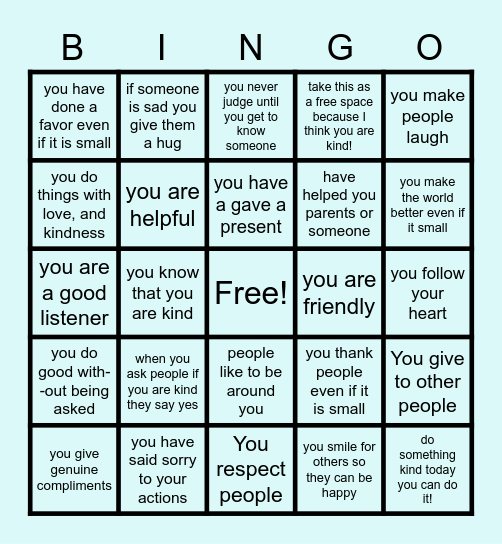 Are you kind? Bingo Card