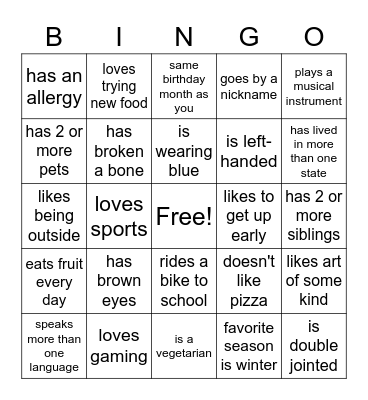 CG People Bingo Card