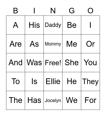 FUN WORDS Bingo Card