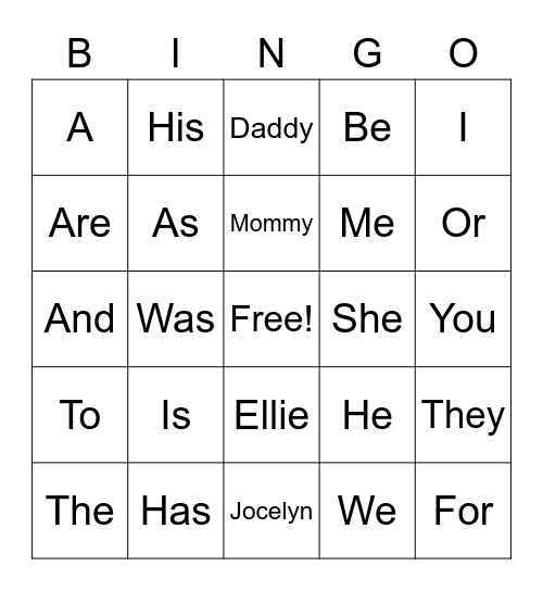 FUN WORDS Bingo Card