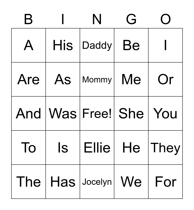 FUN WORDS Bingo Card