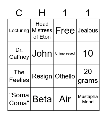 Brave New World BINGO Card