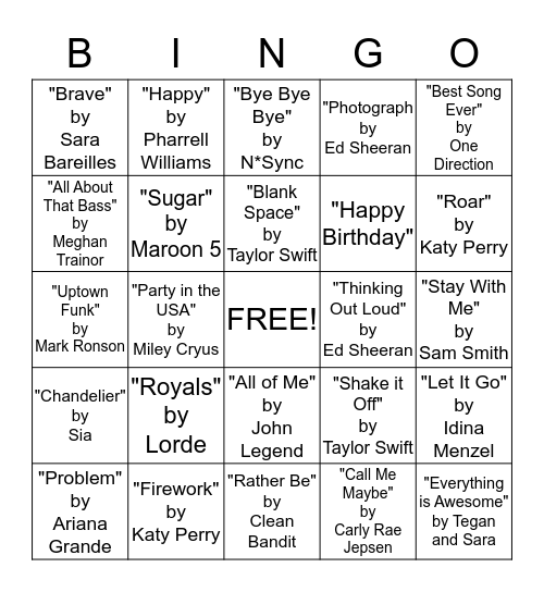 Music Bingo! Bingo Card