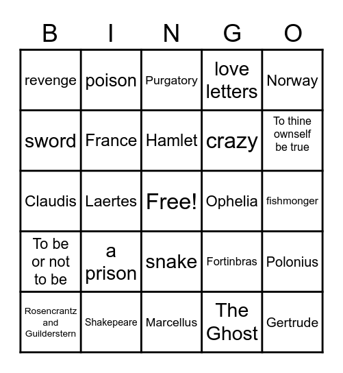 HAMLET BINGO Card