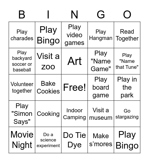 BONDING IDEAS Bingo Card