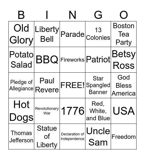 4th of July Bingo Card