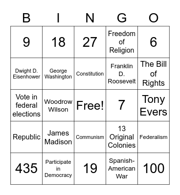 Civics Bingo Card