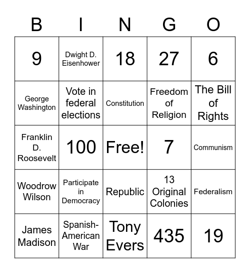 Civics Bingo Card