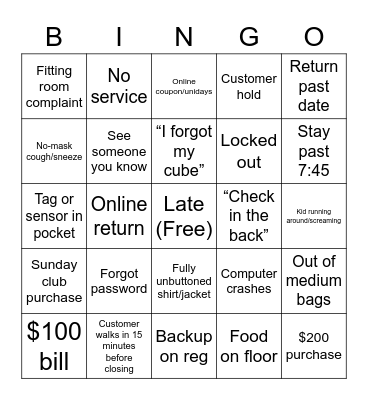 H&M Bingo Card