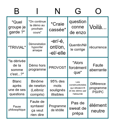 Maths Provost Bingo Card