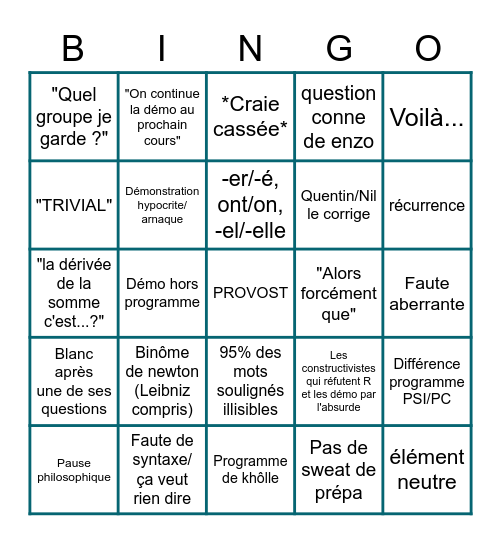 Maths Provost Bingo Card