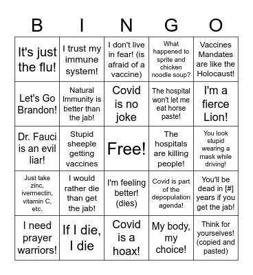 Famous Last Words of HCA Recipients Bingo Card
