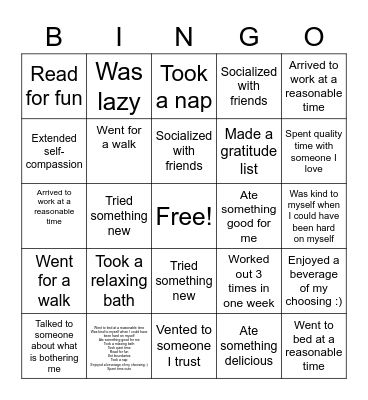 Culture of Care Bingo Card