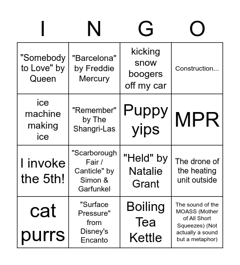 WHAT'RE ALL THESE SOUNDS Bingo Card