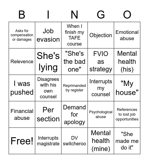 Untitled Bingo Card