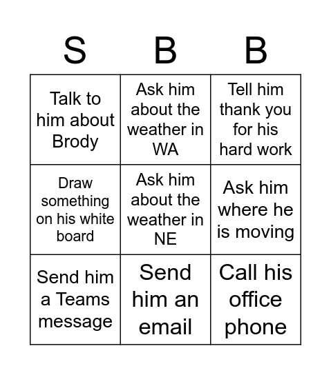 Sawyer Barragan Bingo Card