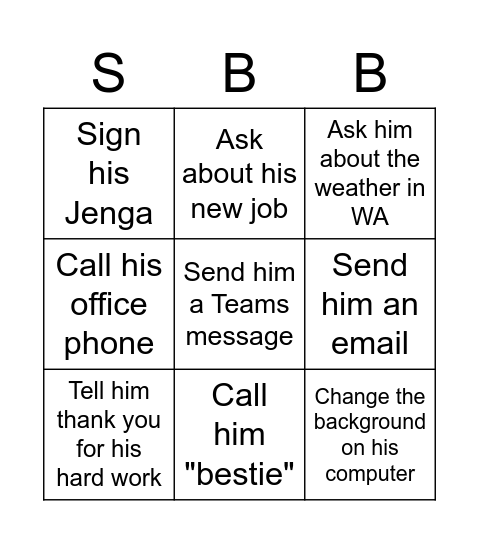 Sawyer Barragan Bingo Card