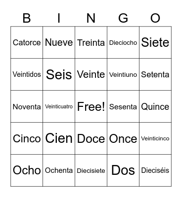 Los Números Bingo Card