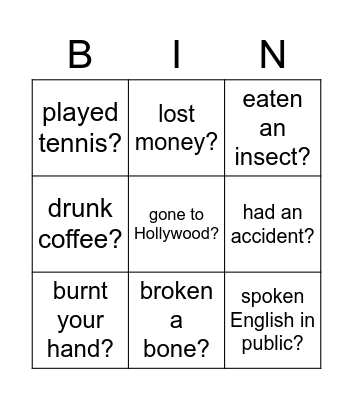 Have you ever...? Bingo Card