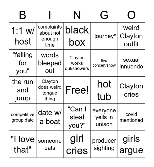 Bachelor Bingo - Episode 3 Bingo Card