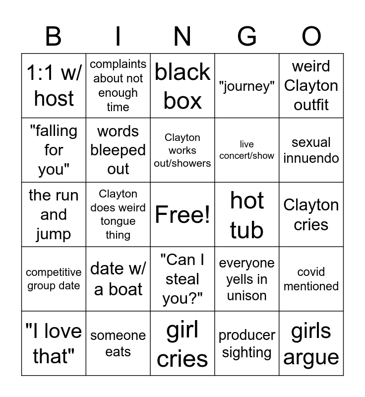 Bachelor Bingo Episode Bingo Card