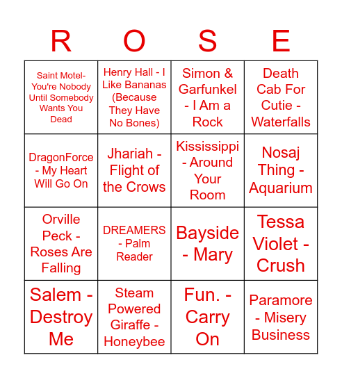 SAI Musical Bingo Card