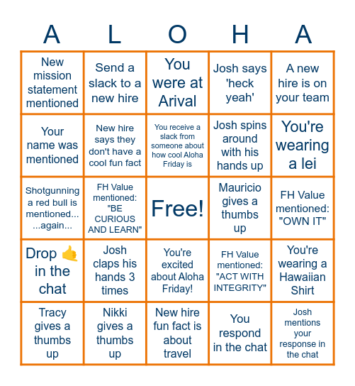 Aloha Friday BINGO! Bingo Card